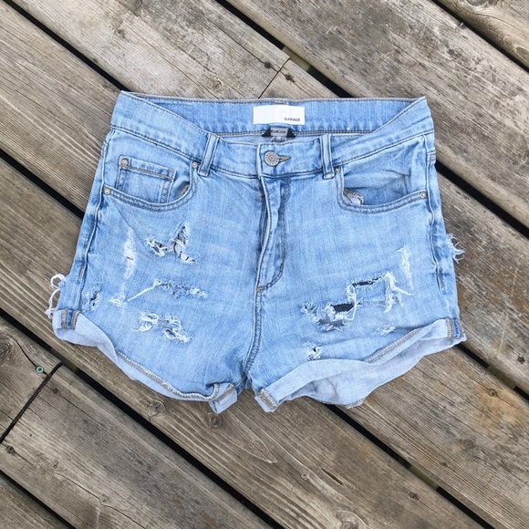 Garage High waisted Distressed Denim Shorts 5 - Picture 1 of 5